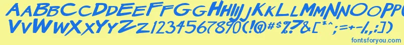 MangaSpeak2StockyBoldItalic Font – Blue Fonts on Yellow Background