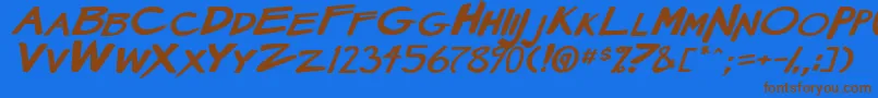 MangaSpeak2StockyBoldItalic-Schriftart – Braune Schriften auf blauem Hintergrund