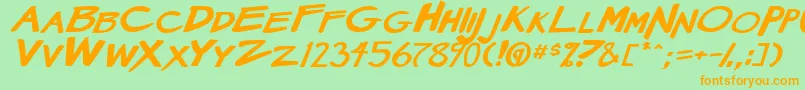 MangaSpeak2StockyBoldItalic Font – Orange Fonts on Green Background