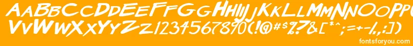 MangaSpeak2StockyBoldItalic-Schriftart – Weiße Schriften auf orangefarbenem Hintergrund