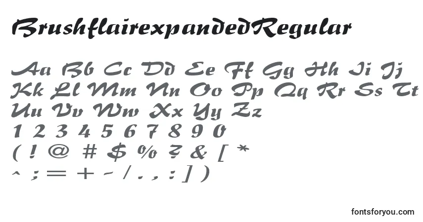 A fonte BrushflairexpandedRegular – alfabeto, números, caracteres especiais