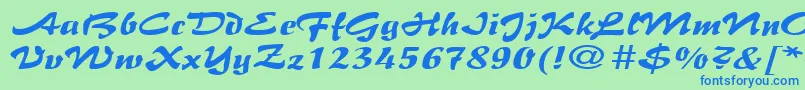 Шрифт BrushflairexpandedRegular – синие шрифты на зелёном фоне