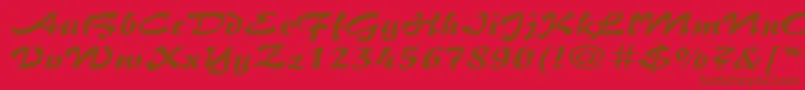 BrushflairexpandedRegular-Schriftart – Braune Schriften auf rotem Hintergrund