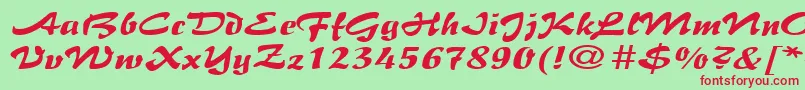 BrushflairexpandedRegular-fontti – punaiset fontit vihreällä taustalla