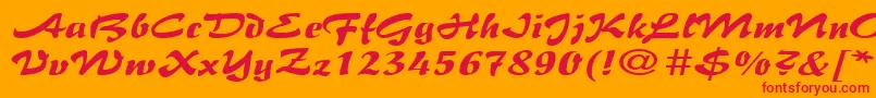 BrushflairexpandedRegular-Schriftart – Rote Schriften auf orangefarbenem Hintergrund