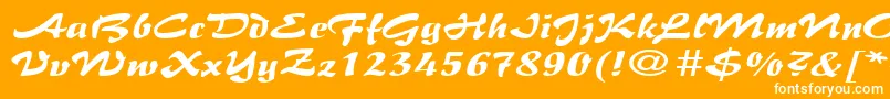 BrushflairexpandedRegular-Schriftart – Weiße Schriften auf orangefarbenem Hintergrund