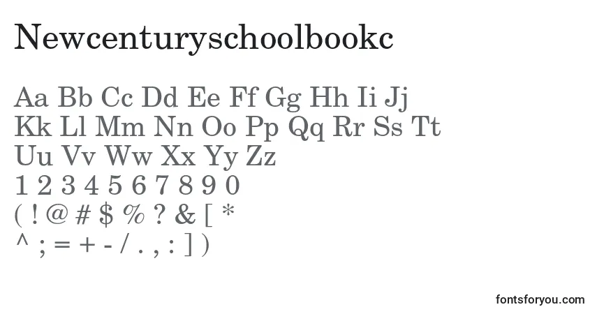 A fonte Newcenturyschoolbookc – alfabeto, números, caracteres especiais
