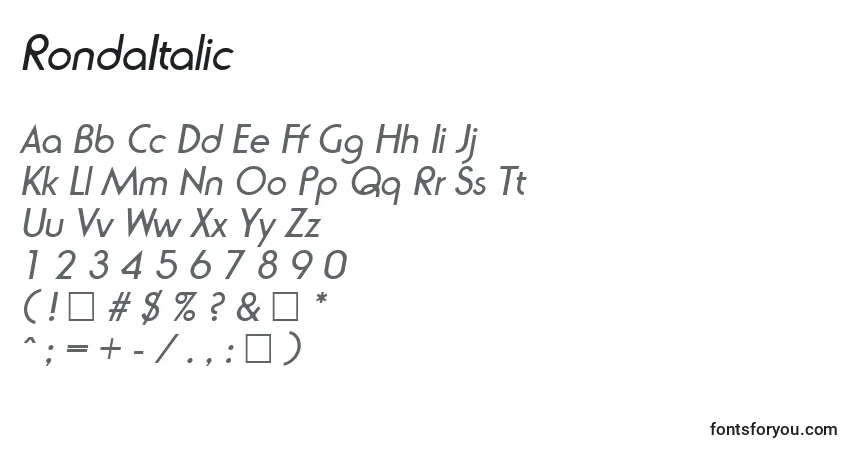 Fuente RondaItalic - alfabeto, números, caracteres especiales
