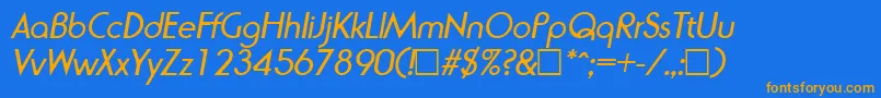 フォントRondaItalic – オレンジ色の文字が青い背景にあります。