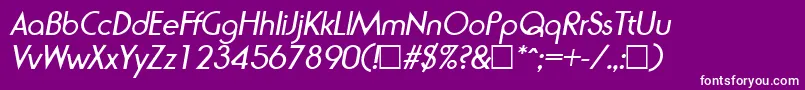 RondaItalic-fontti – valkoiset fontit violetilla taustalla