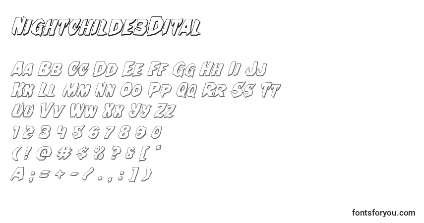 Nightchilde3Ditalフォント–アルファベット、数字、特殊文字