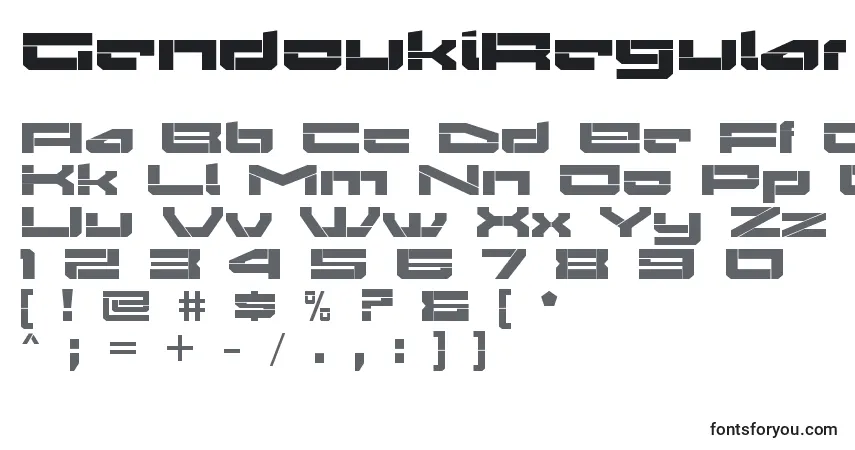 Czcionka GendoukiRegular – alfabet, cyfry, specjalne znaki