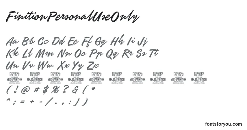 Czcionka FinitionPersonalUseOnly – alfabet, cyfry, specjalne znaki