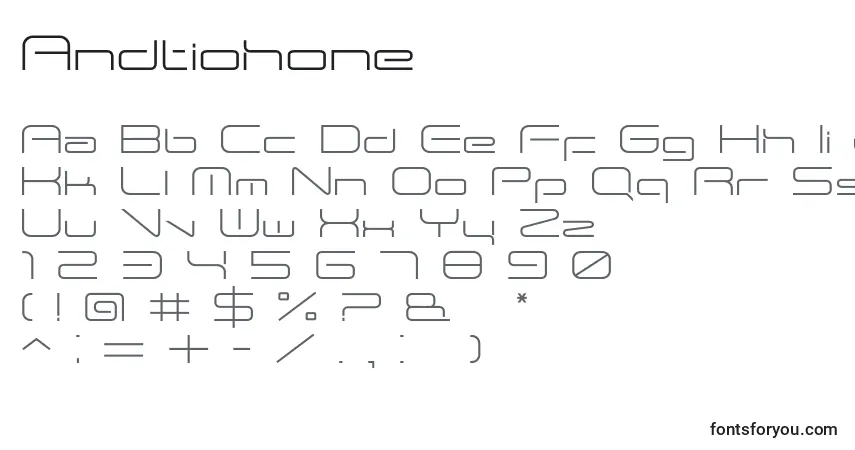 Шрифт Andtiohone – алфавит, цифры, специальные символы