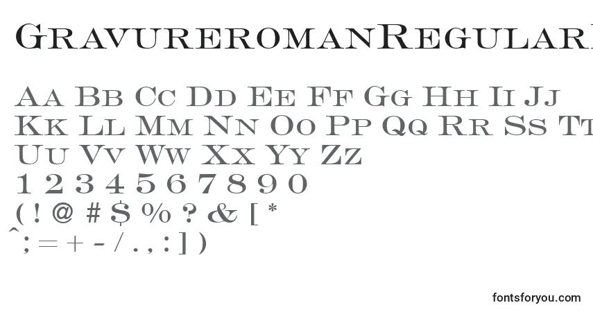 Czcionka GravureromanRegularDb – alfabet, cyfry, specjalne znaki