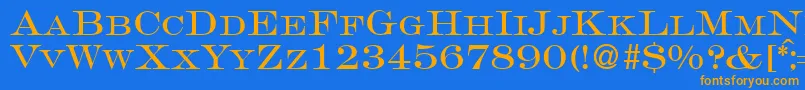 フォントGravureromanRegularDb – オレンジ色の文字が青い背景にあります。
