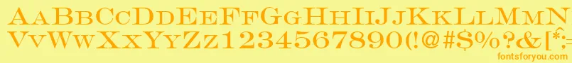 フォントGravureromanRegularDb – オレンジの文字が黄色の背景にあります。