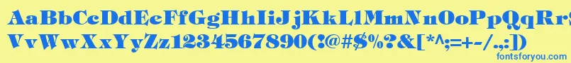 フォントTiffh – 青い文字が黄色の背景にあります。