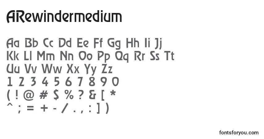 Schriftart ARewindermedium – Alphabet, Zahlen, spezielle Symbole