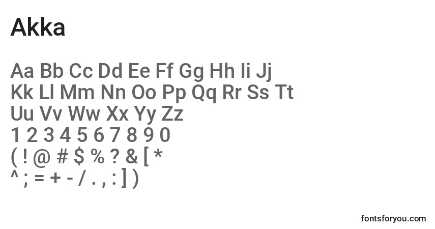 Czcionka Akka – alfabet, cyfry, specjalne znaki