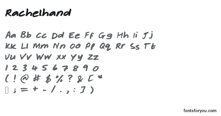 Fuente Rachelhand - alfabeto, números, caracteres especiales