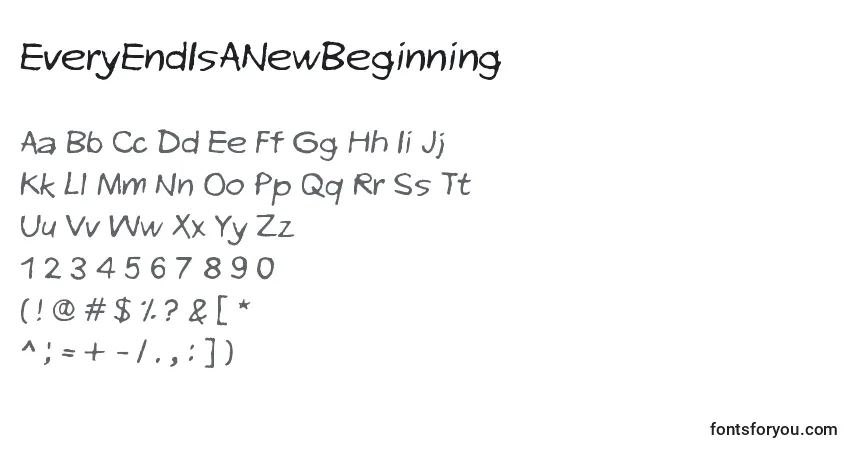 A fonte EveryEndIsANewBeginning – alfabeto, números, caracteres especiais