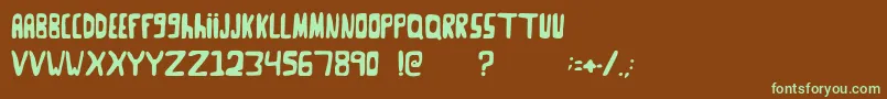 フォントGooseneck – 緑色の文字が茶色の背景にあります。