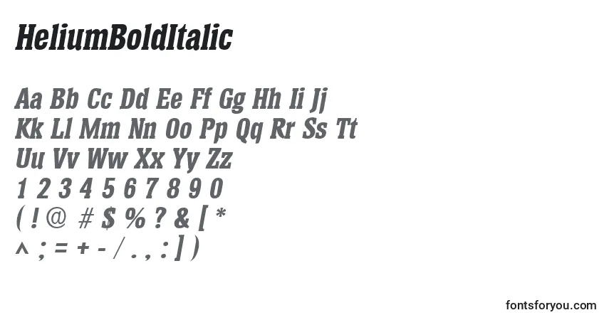 HeliumBoldItalicフォント–アルファベット、数字、特殊文字