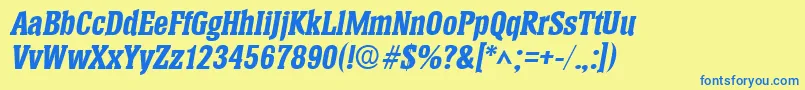 Fonte HeliumBoldItalic – fontes azuis em um fundo amarelo