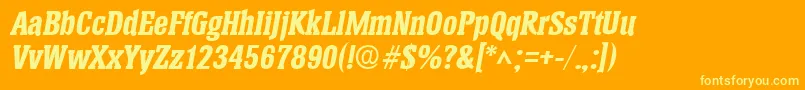 HeliumBoldItalic-Schriftart – Gelbe Schriften auf orangefarbenem Hintergrund