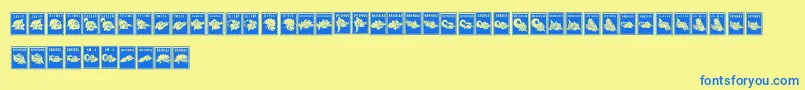 PerangkoWayang Font – Blue Fonts on Yellow Background