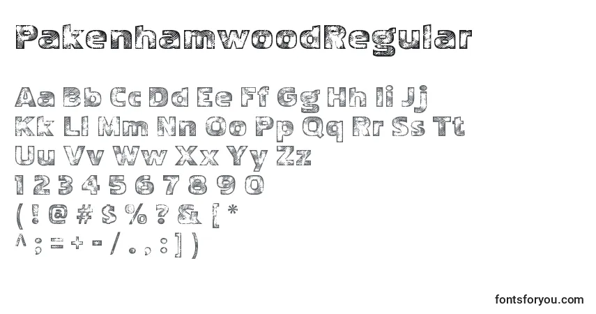 Czcionka PakenhamwoodRegular – alfabet, cyfry, specjalne znaki