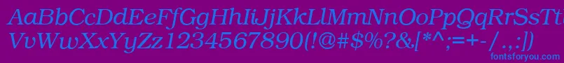 BookPsItalic-Schriftart – Blaue Schriften auf violettem Hintergrund