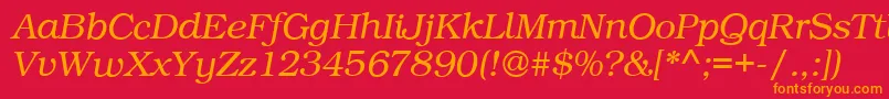 BookPsItalic-Schriftart – Orangefarbene Schriften auf rotem Hintergrund