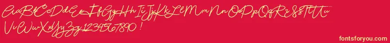 Beautydemo-Schriftart – Gelbe Schriften auf rotem Hintergrund