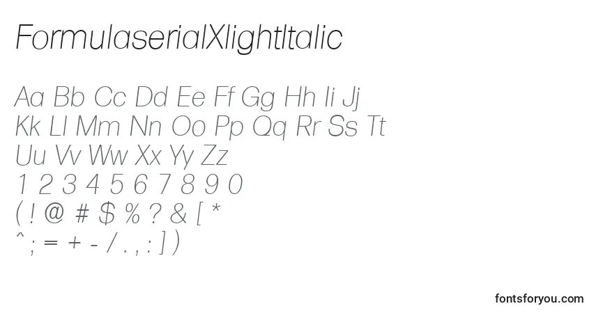 Schriftart FormulaserialXlightItalic – Alphabet, Zahlen, spezielle Symbole