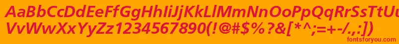 FrutigerltstdBolditalic-Schriftart – Rote Schriften auf orangefarbenem Hintergrund