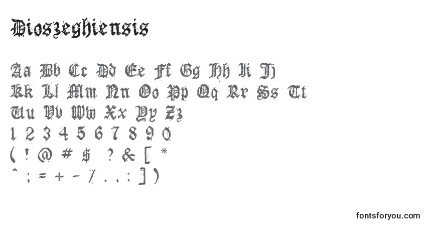 A fonte Dioszeghiensis – alfabeto, números, caracteres especiais