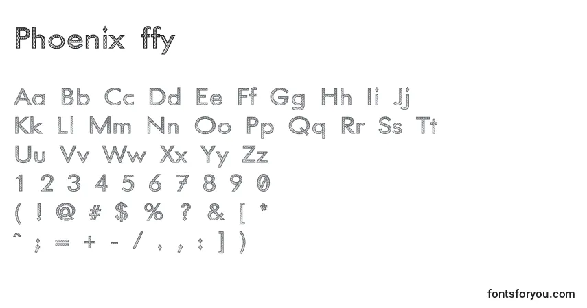A fonte Phoenix ffy – alfabeto, números, caracteres especiais