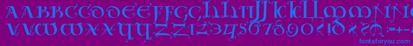 Uncialeornamentale-fontti – siniset fontit violetilla taustalla