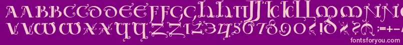 Uncialeornamentale-Schriftart – Rosa Schriften auf violettem Hintergrund