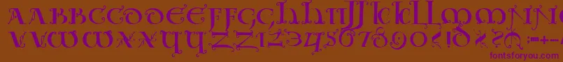 Uncialeornamentale-Schriftart – Violette Schriften auf braunem Hintergrund