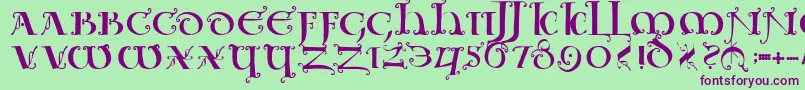 Uncialeornamentale-Schriftart – Violette Schriften auf grünem Hintergrund