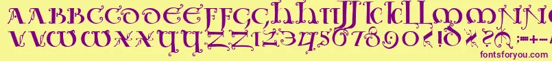 Uncialeornamentale-Schriftart – Violette Schriften auf gelbem Hintergrund