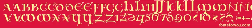 Uncialeornamentale-Schriftart – Gelbe Schriften auf rotem Hintergrund