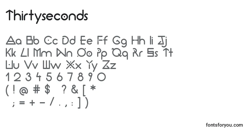Czcionka Thirtyseconds – alfabet, cyfry, specjalne znaki