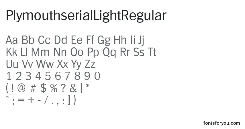 Czcionka PlymouthserialLightRegular – alfabet, cyfry, specjalne znaki