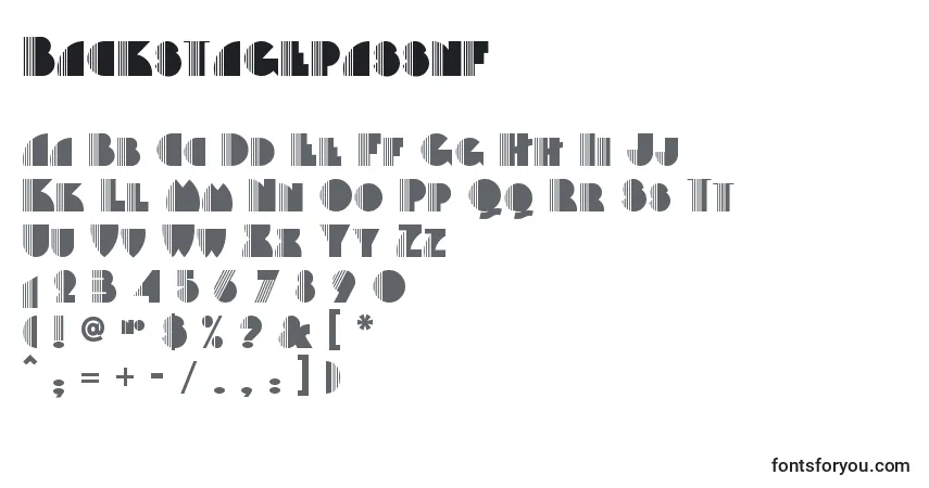 Czcionka Backstagepassnf – alfabet, cyfry, specjalne znaki