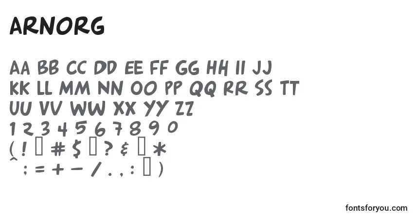A fonte Arnorg – alfabeto, números, caracteres especiais