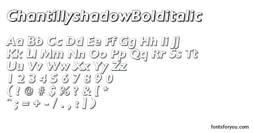 Шрифт ChantillyshadowBolditalic – алфавит, цифры, специальные символы